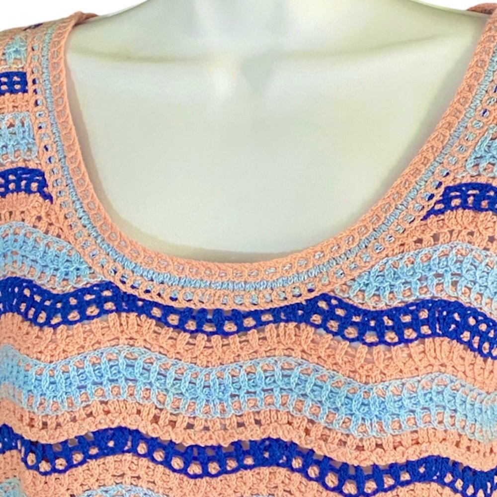 Rebellion Crochet Crop Top M Open Knit Flutter Sleeve Striped Boho Beach Mermaid - Picture 5 of 9
